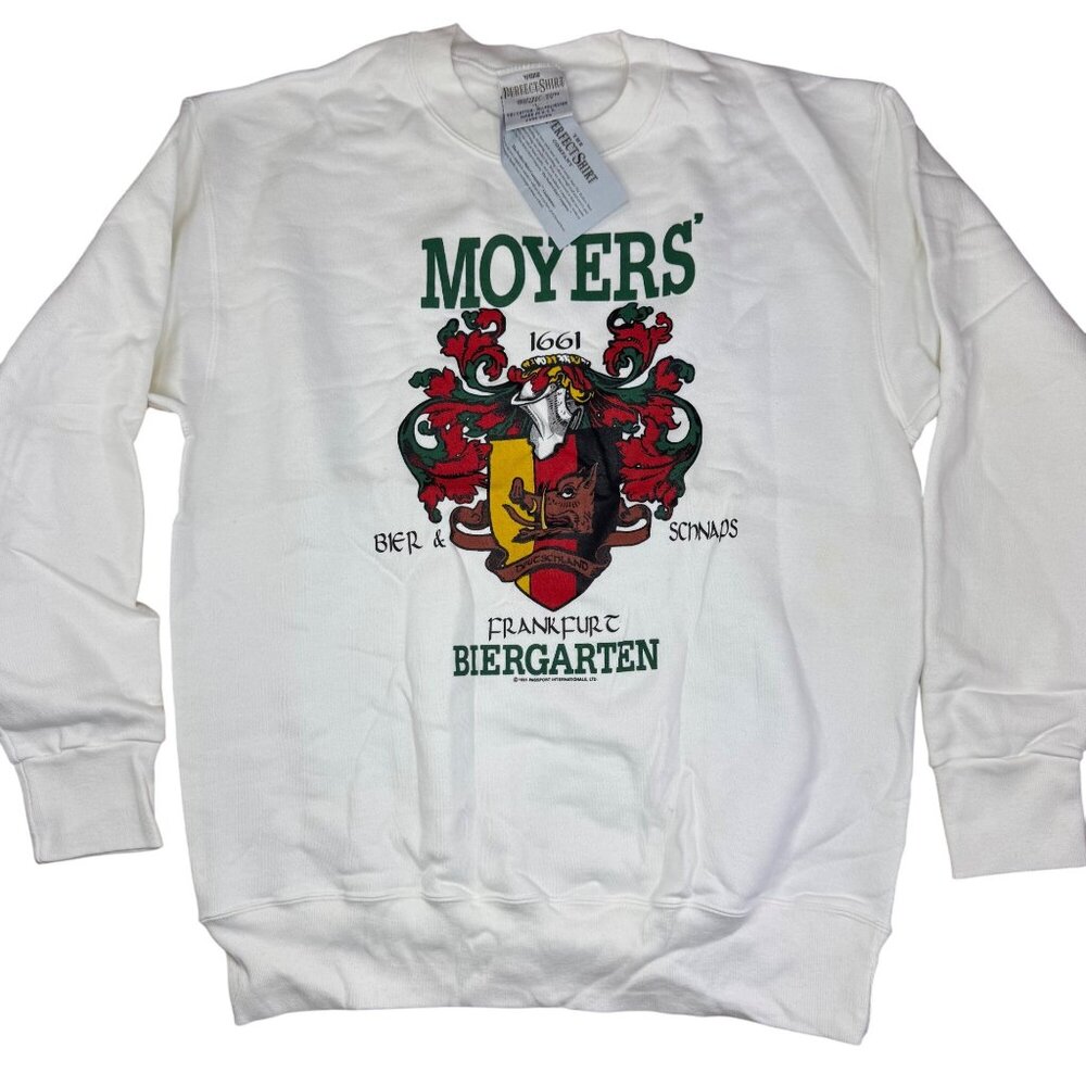 90s MOYERS' Biergarten Deutschland White Sweatshirt Beer & Schnaps Size L